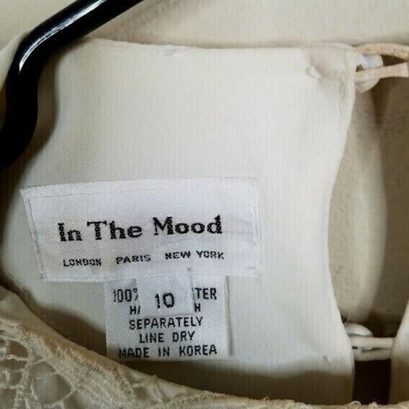 In The Mood Womens Chiffon Dress Size 10 Vintage Lace Collar Rosettes Off White - Picture 7 of 10